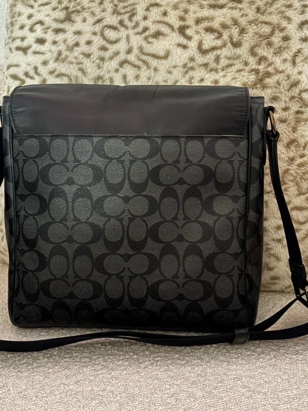 Coach Black Leather & Charcoal Signature Messenger Bag